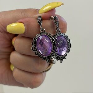 Vintage Y2K Purple Black Goth Ornate Dangle Earrings Costume Jewelry whimsigoth